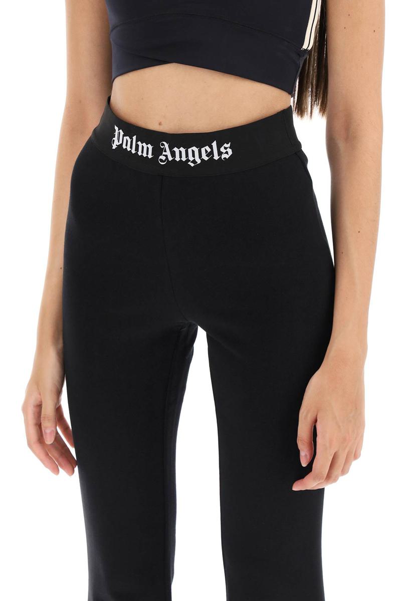 Shop Palm Angels Flared Joggers With Logoed Waistband In Nero