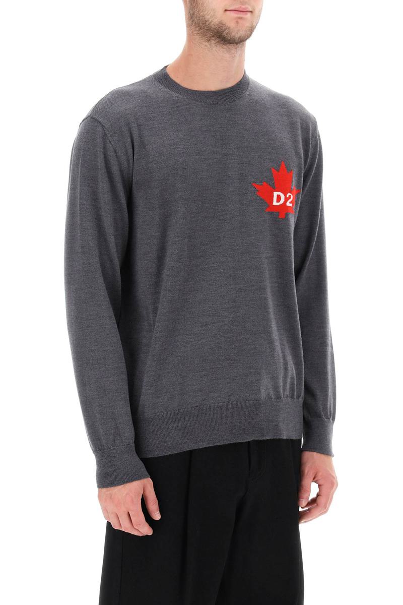 Shop Dsquared2 D2 Leaf Wool Sweater In Grigio