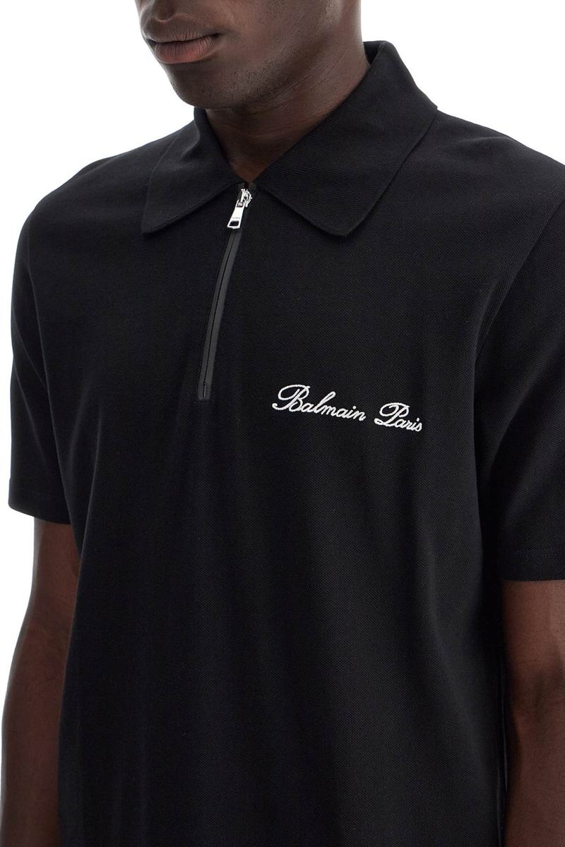 Shop Balmain Polo Shirt With Embroidered Logo Letter In Black