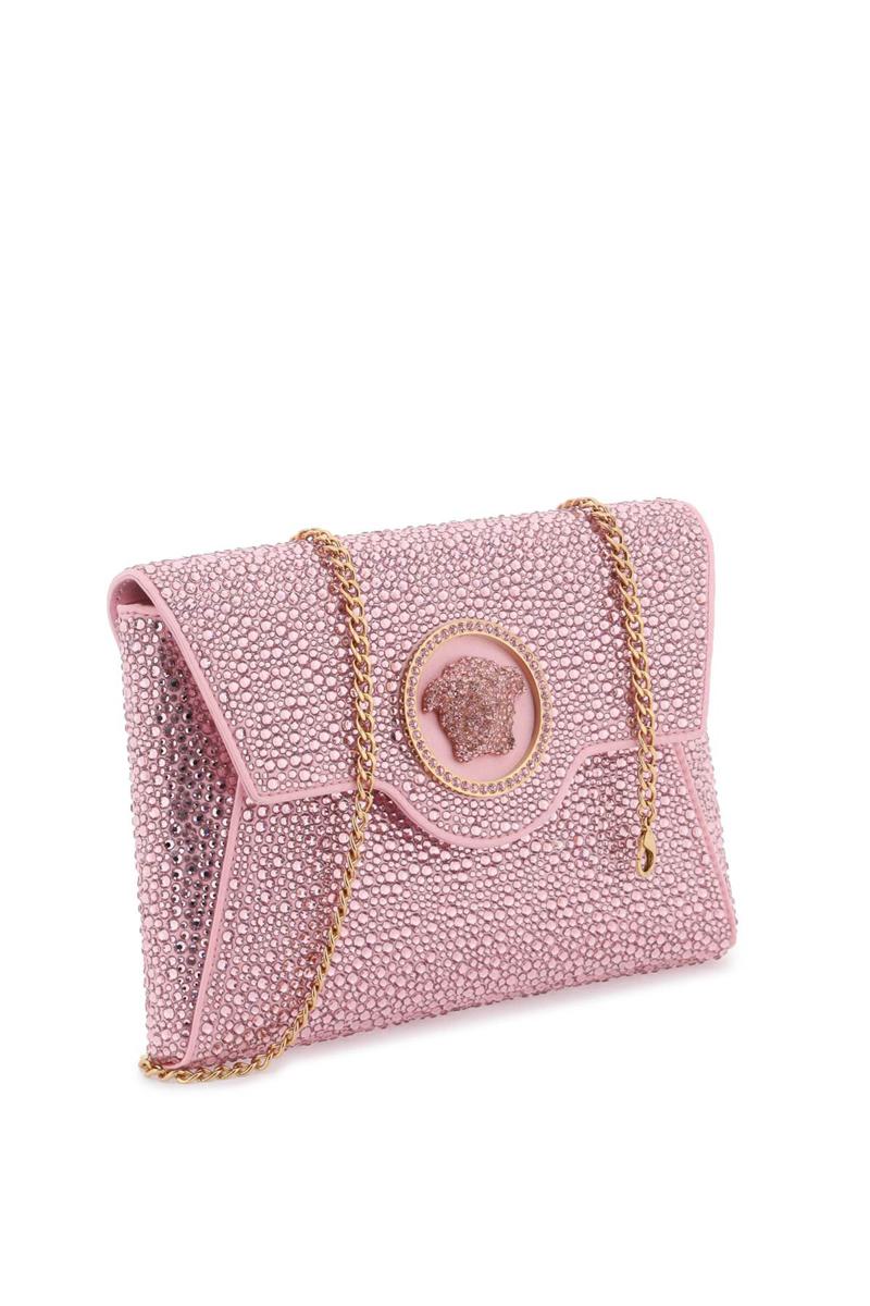 Shop Versace La Medusa Envelope Clutch With Crystals In Rosa