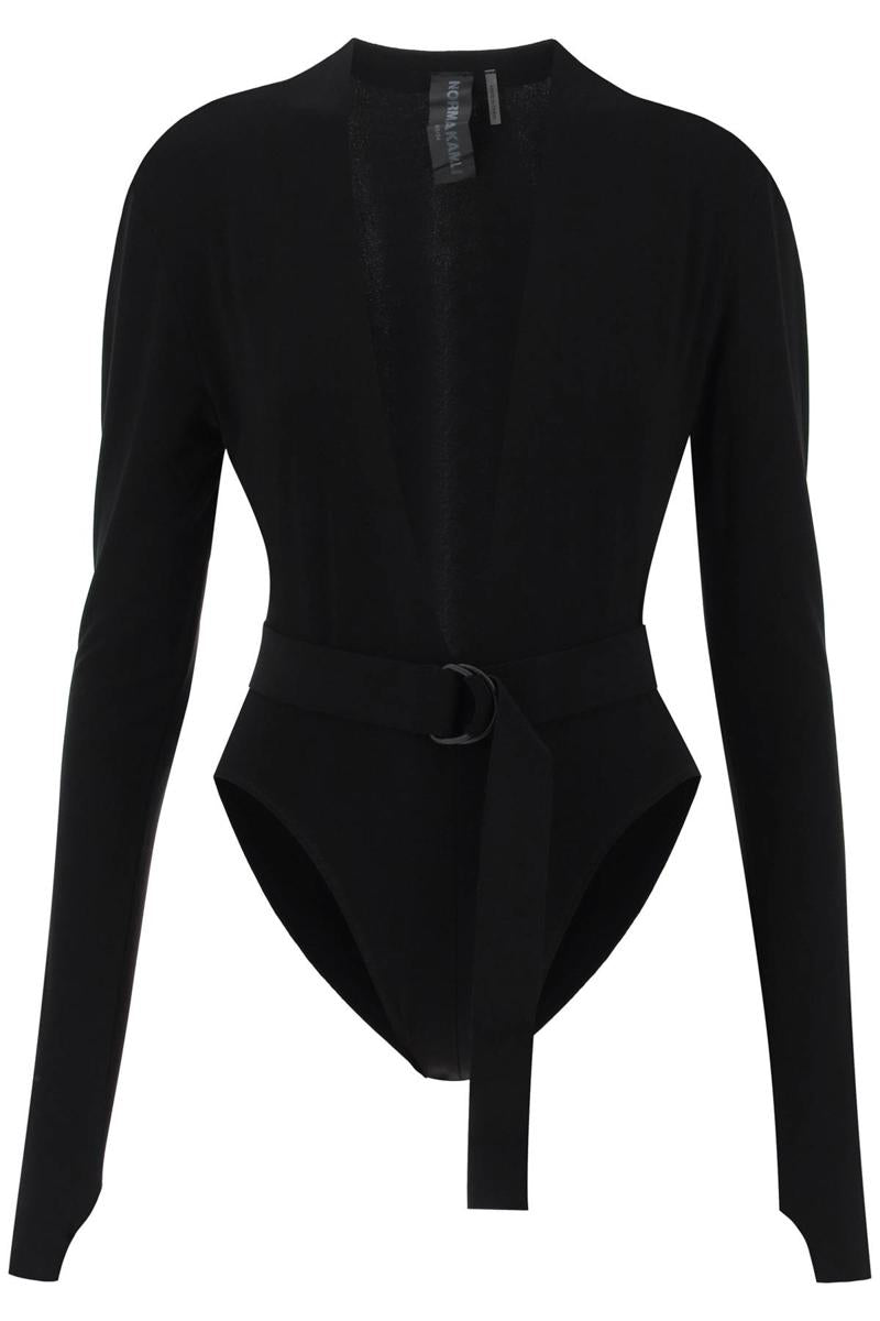 Shop Norma Kamali Bodysuit With Plunging Neckline In Nero