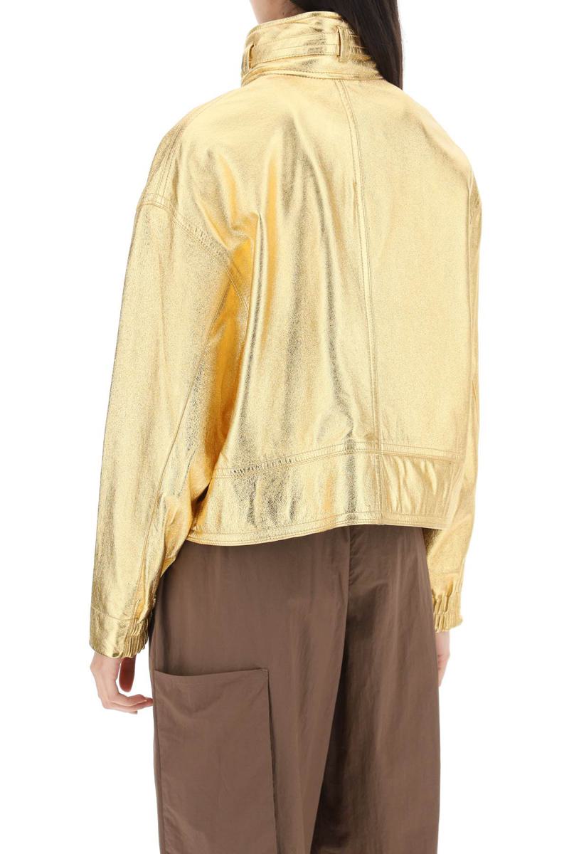 Shop Saks Potts 'houston' Gold-laminated Leather Bomber Jacket In Oro