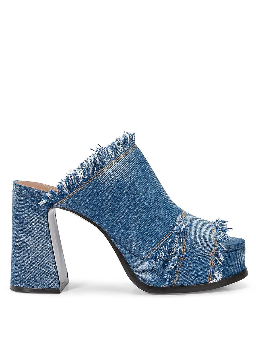 Shop Ash Denim Fabric Mules With Wide Heel In Blue