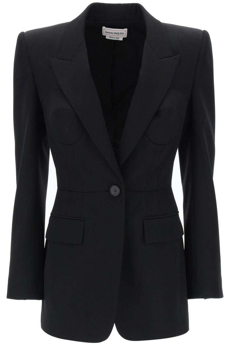 Shop Alexander Mcqueen Fitted Jacket With Bustier Details In Nero