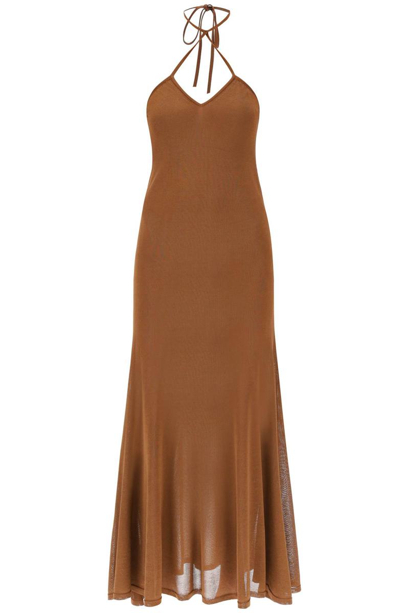 Shop Tom Ford Knitted Halterneck Maxi Dress In Marrone