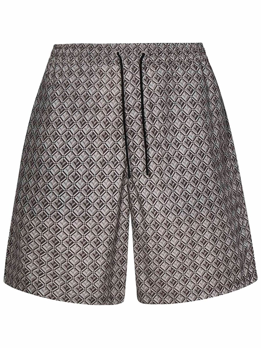 Shop Emporio Armani Printed Cotton Blend Shorts In Grey
