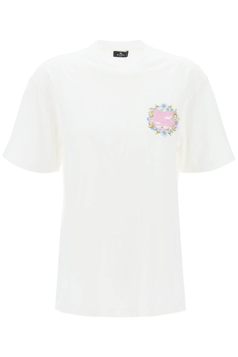 Shop Etro Floral Pegasus Embroidered T-shirt In Bianco