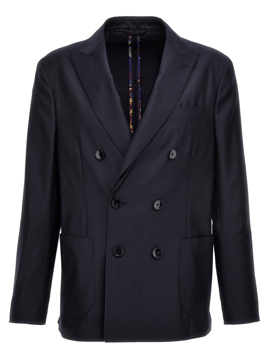 Shop Etro Striped Single Breast Blazer Jacket In Blue