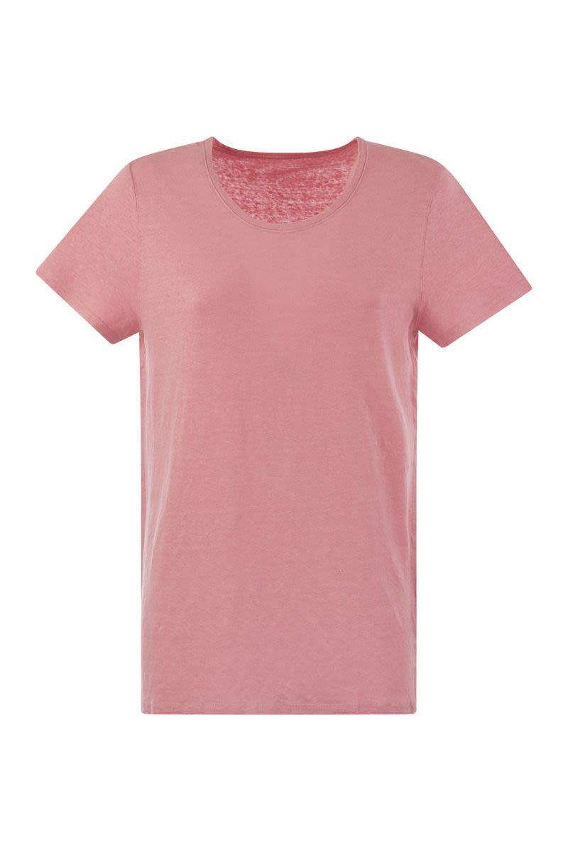 Shop Majestic Filatures Crew-neck T-shirt In Linen And Short Sleeve In Pink