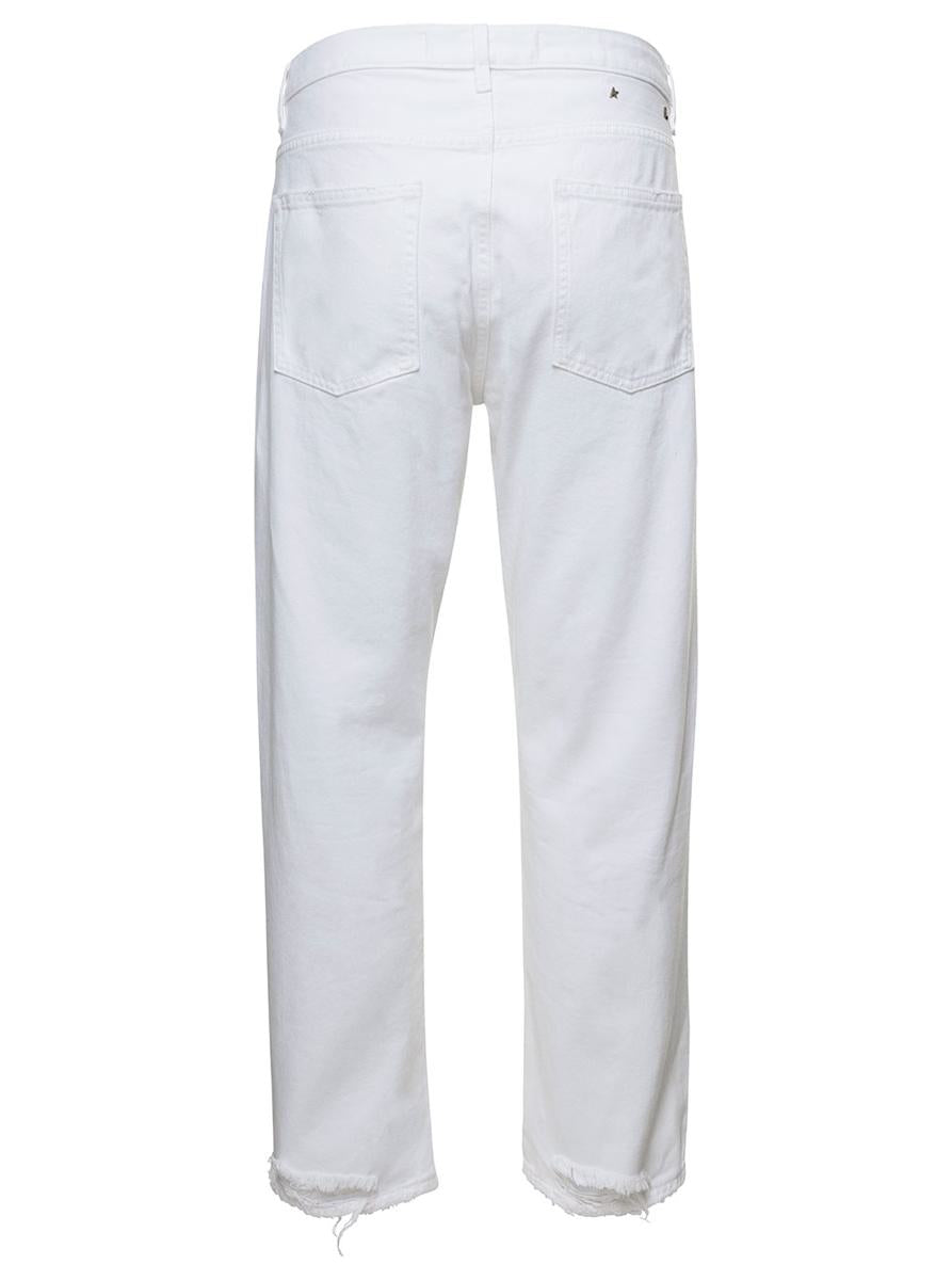 Shop Golden Goose White Denim Straight Leg Jeans In Cotton Man