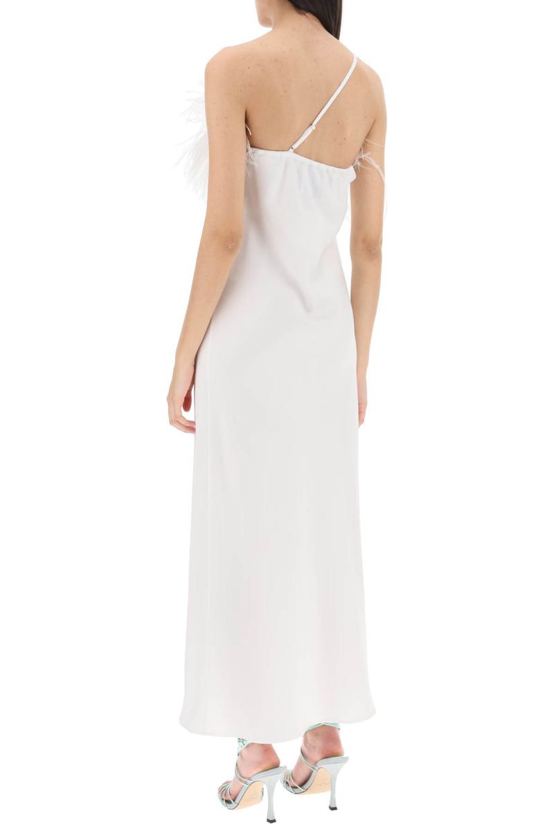 Shop Art Dealer 'ember' Maxi Dress In Satin With Feathers In Bianco