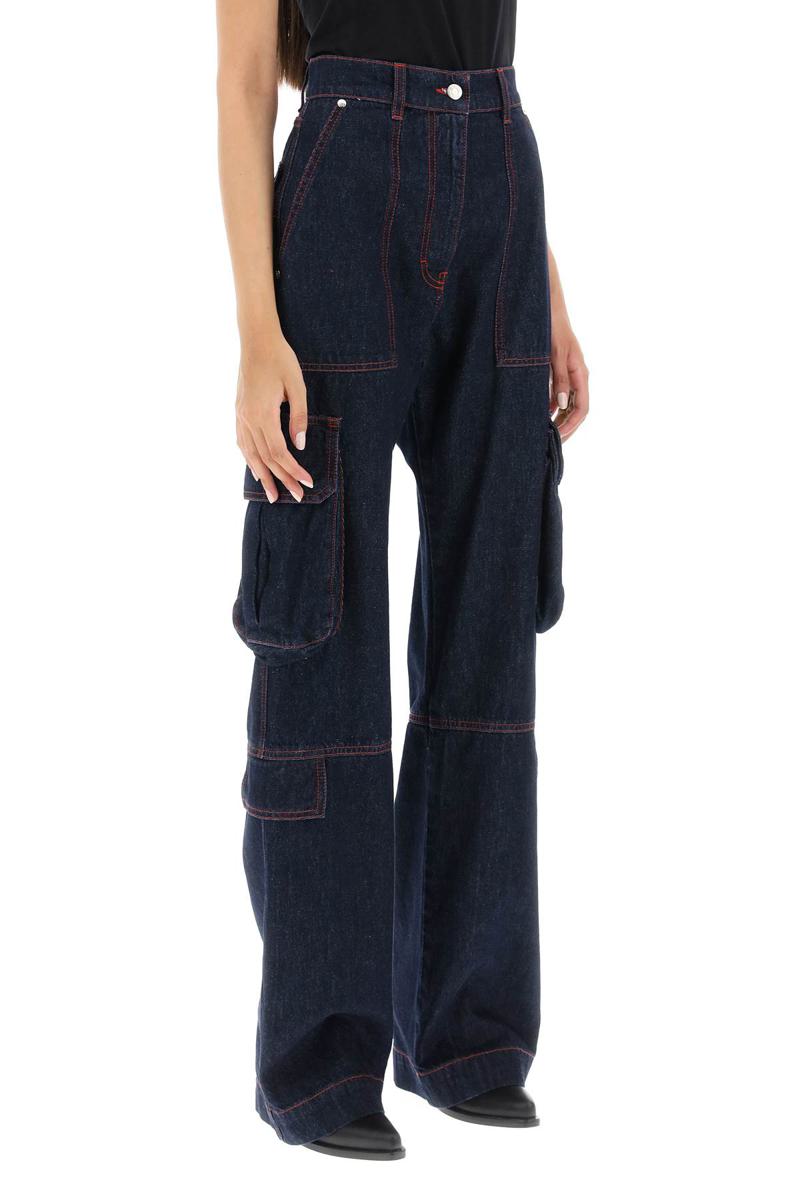 Shop Msgm Cargo Jeans With Flared Cut In Blu