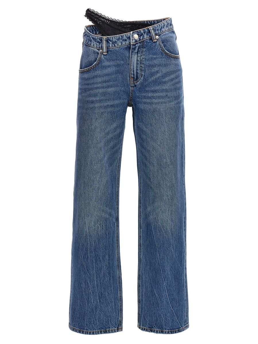 Alexander Wang Dip Side Lace Undie Jeans In Blue