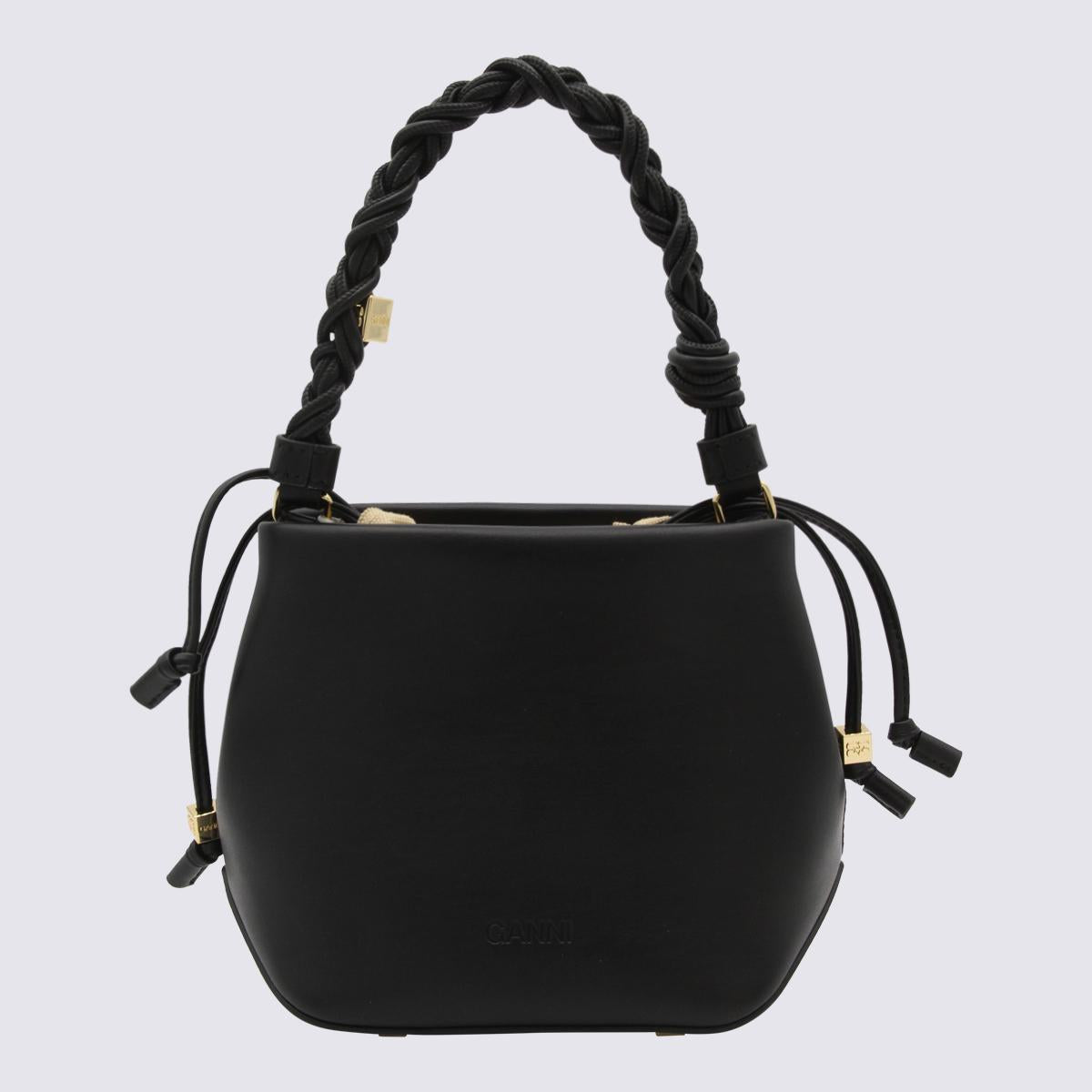 Shop Ganni Black Leather Bou Bucket Bag