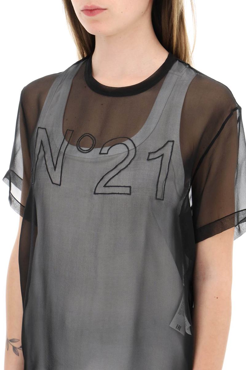 Shop N°21 Georgette T-shirt With Logo In Nero