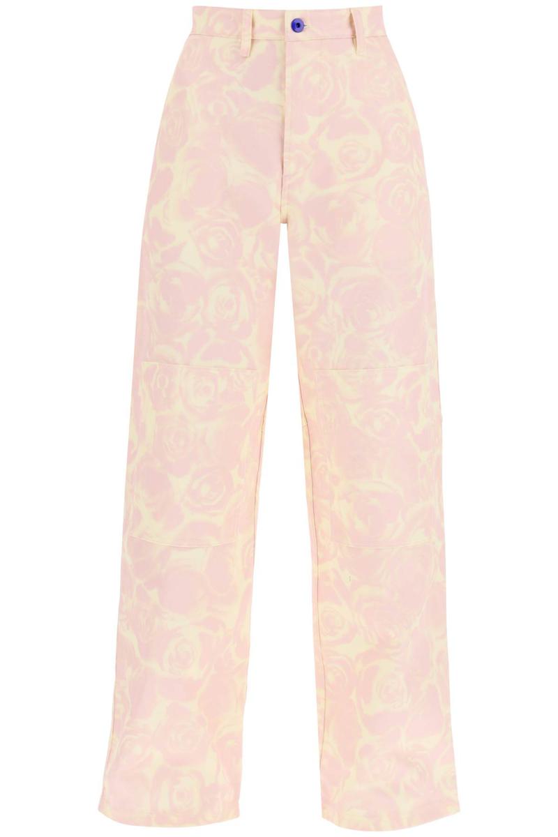 Shop Burberry "rose Print Canvas Workwear Pants" In Rosa