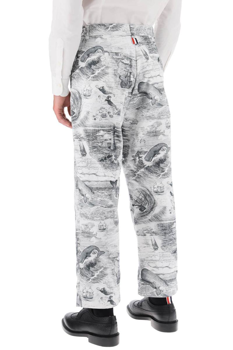 Shop Thom Browne Cropped Pants With 'nautical Toile' Motif In Bianco