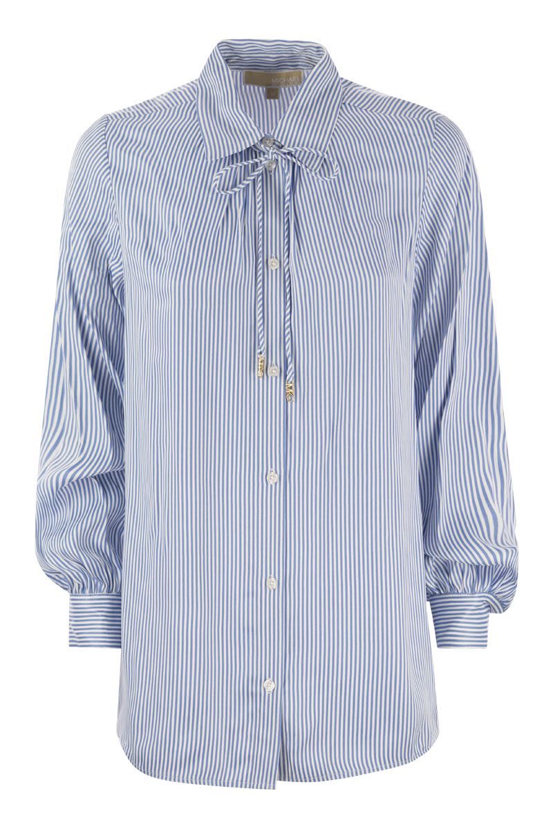 Shop Michael Kors Striped Viscose Shirt With Front Fastening In Blueberry