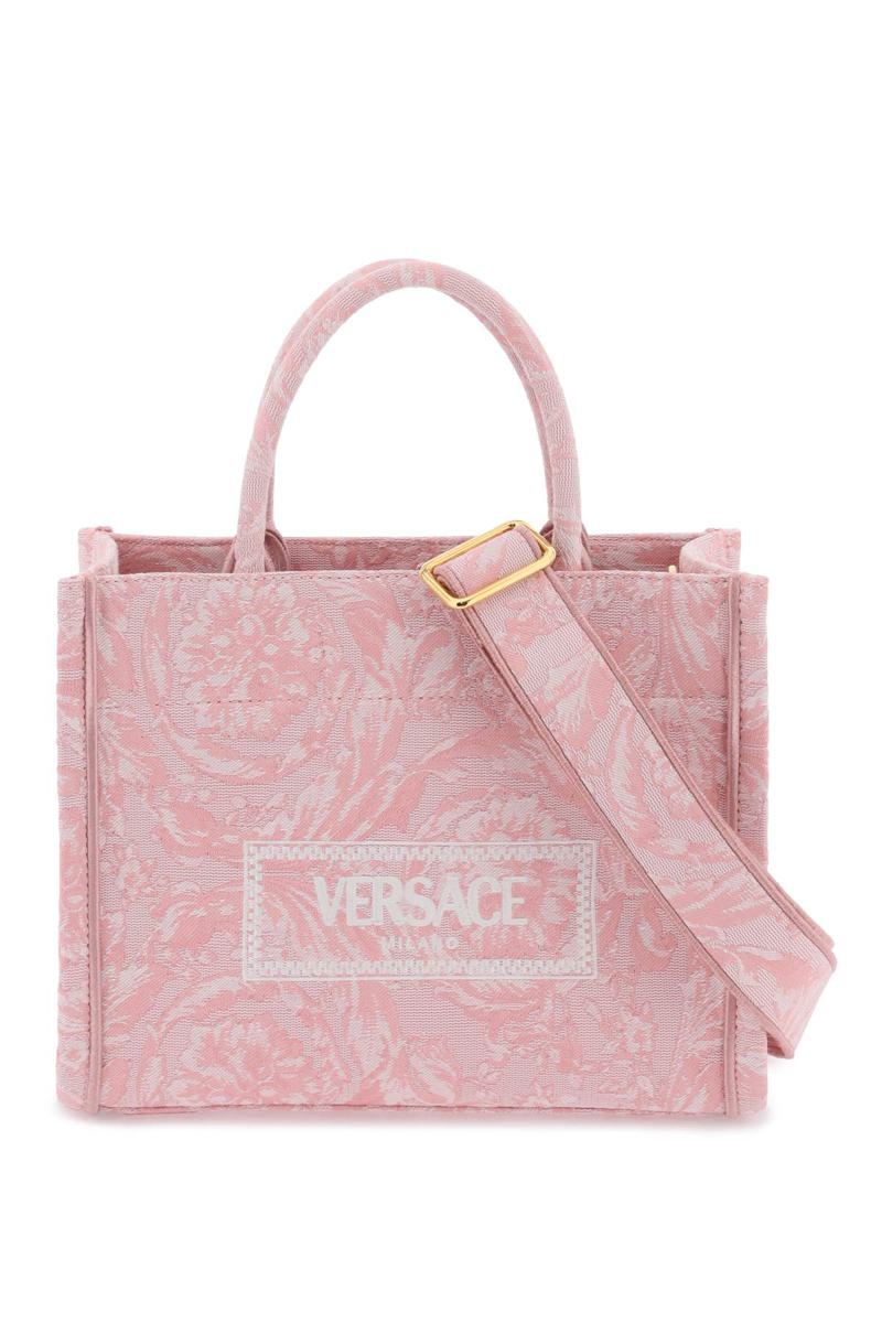 Shop Versace Athena Barocco Small Tote Bag In Rosa