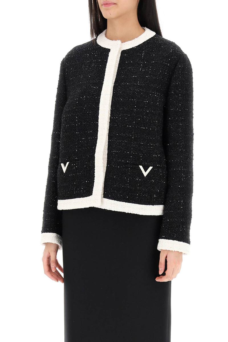 Shop Valentino Glaze Tweed Jacket In Nero