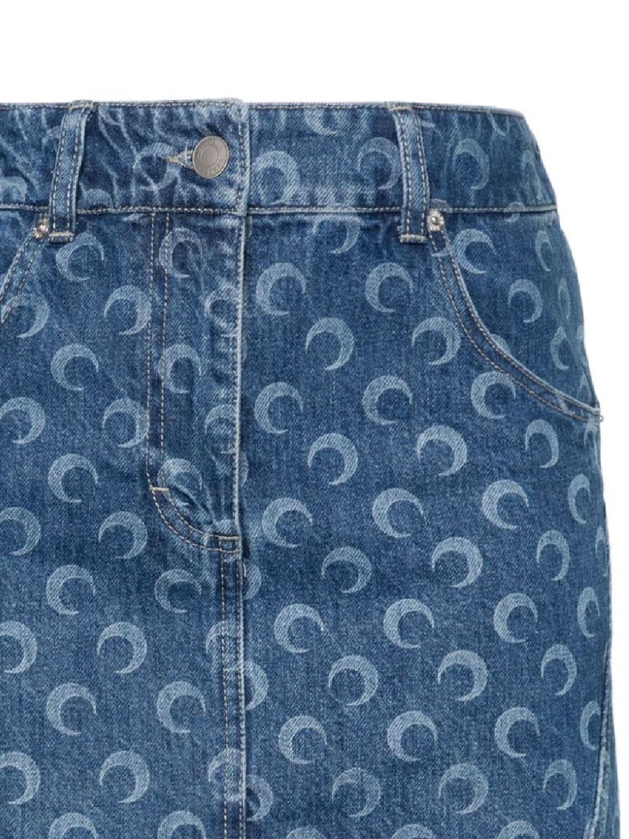 Shop Marine Serre Moon Print Denim Mini Skirt In Blue