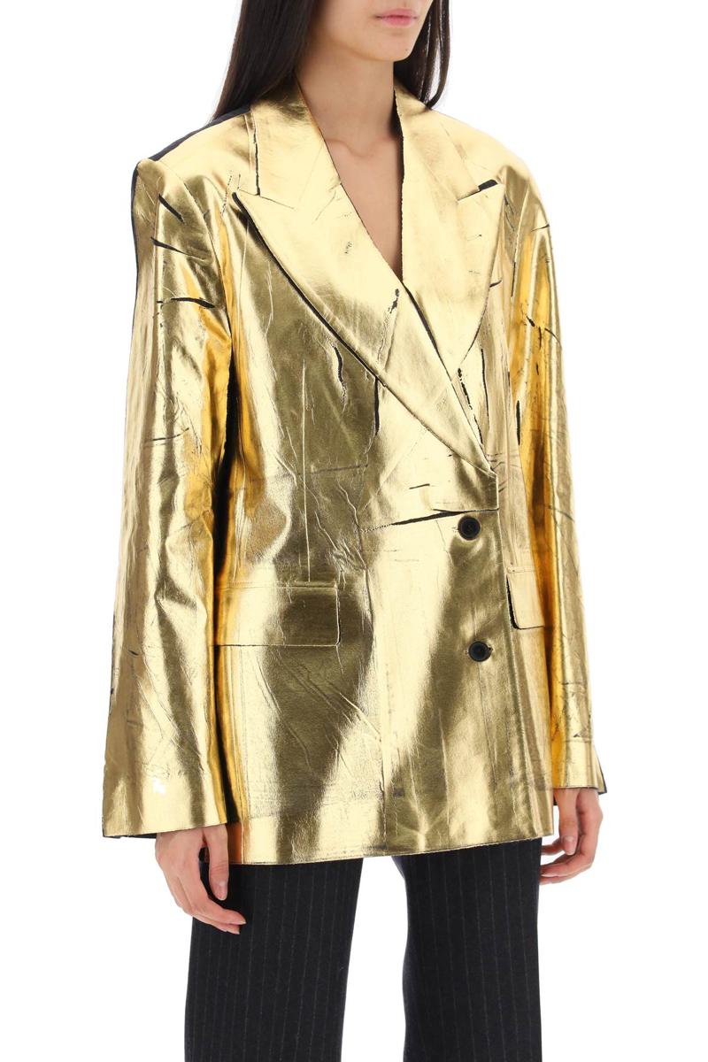 Shop Dries Van Noten Benos Blazer With Metallic Coating In Grigio