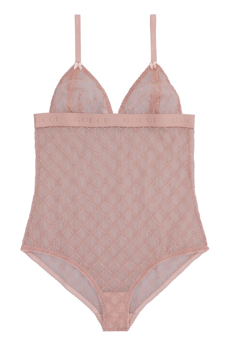 Shop Gucci Tulle Bodysuit In Pink