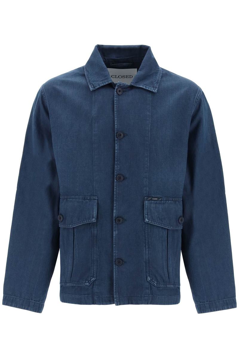 Shop Closed Denim Cargo Overshirt With In Blu