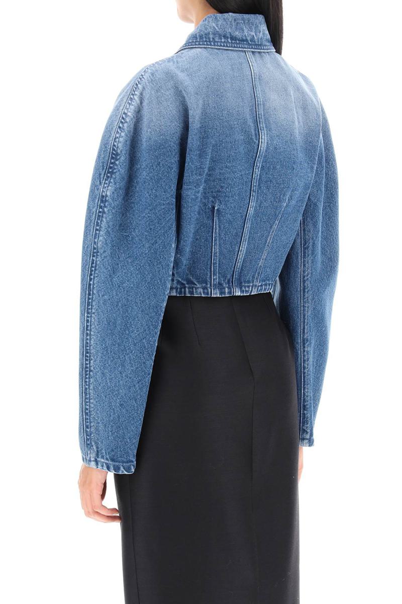 Shop Versace Cropped Denim Jacket In Blu