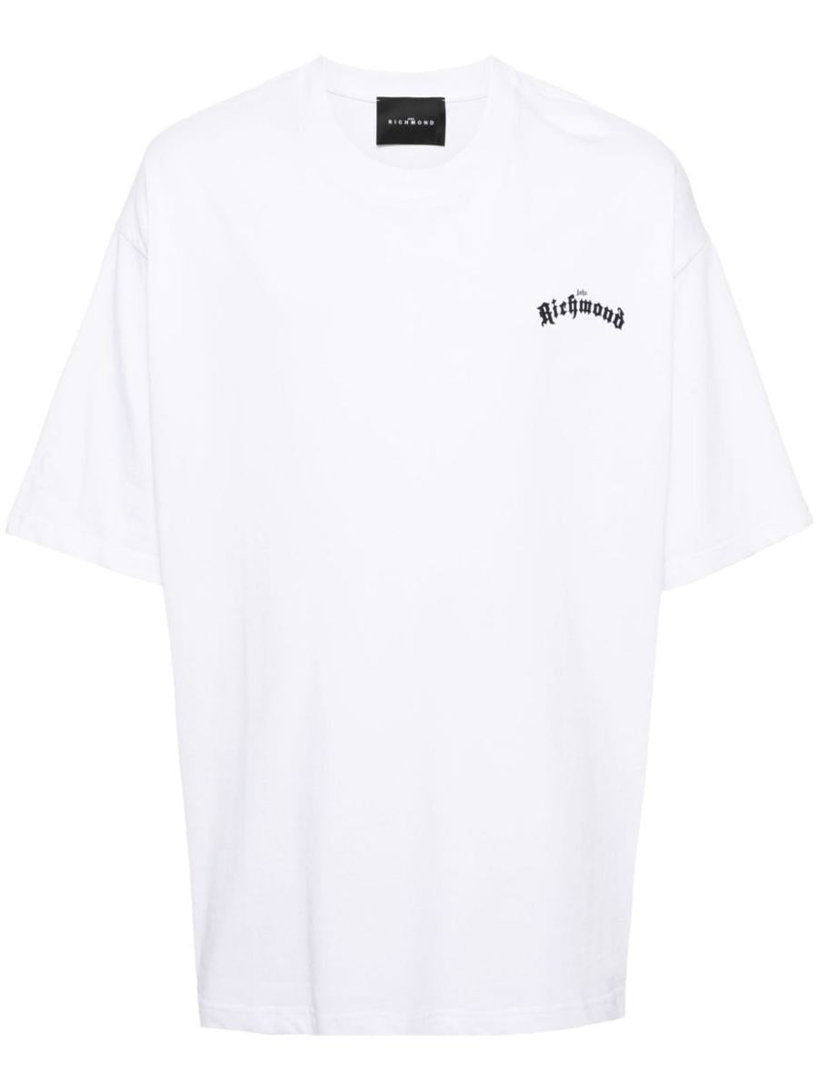 Shop John Richmond Cotton T-shirt With Logo Print In White