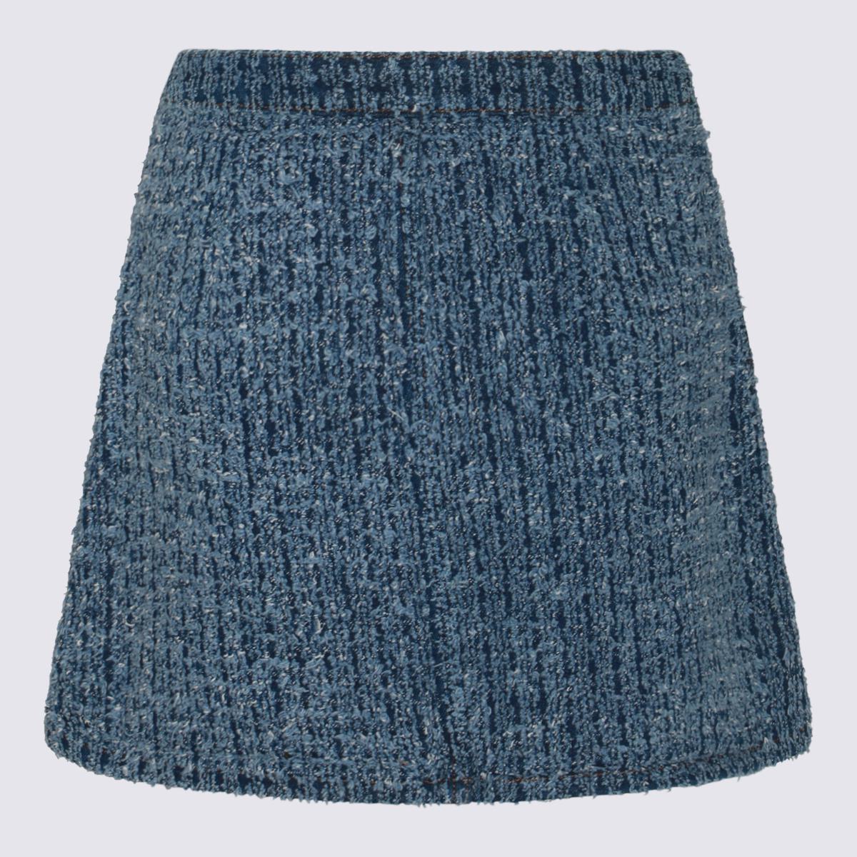 Shop Self-portrait Blue Cotton Mini Skirt