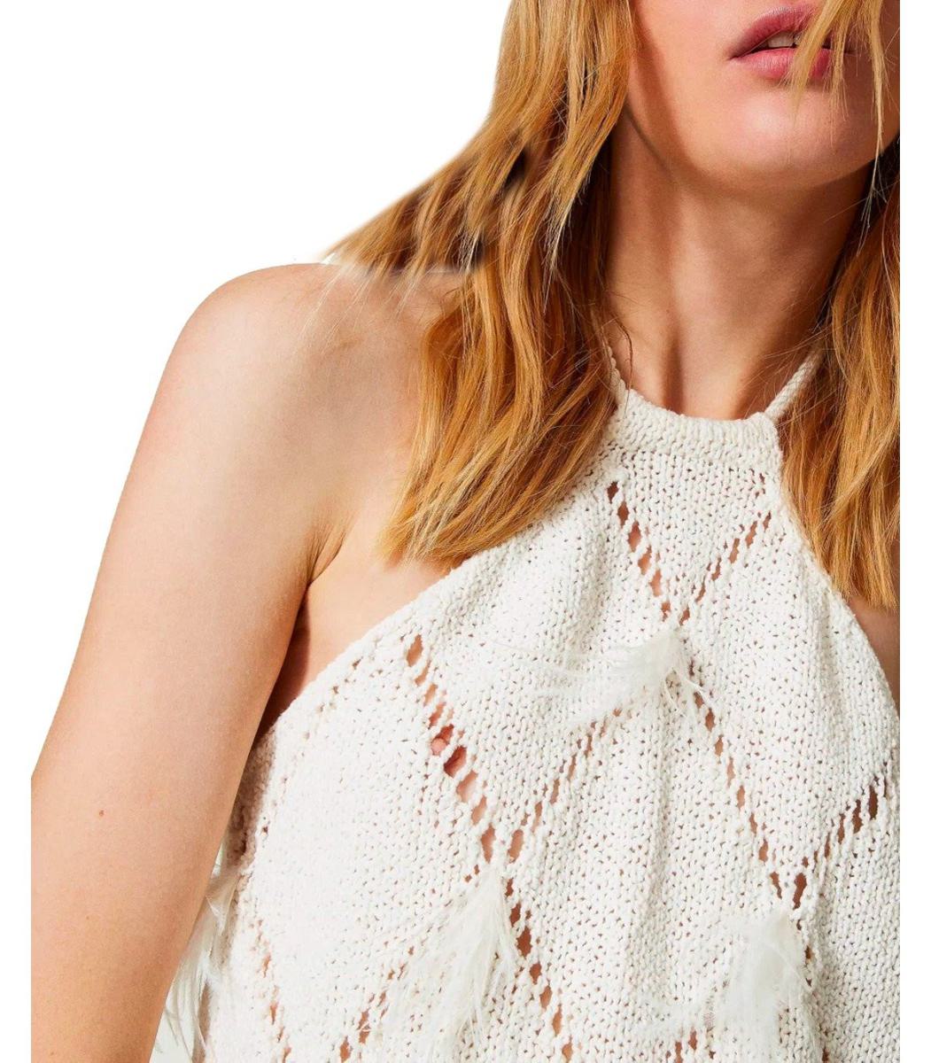 Shop Twinset Cream Top With Feathers In White