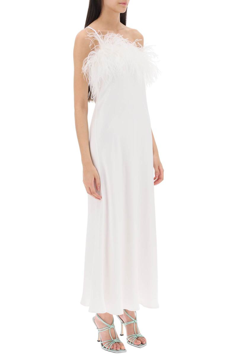 Shop Art Dealer 'ember' Maxi Dress In Satin With Feathers In Bianco