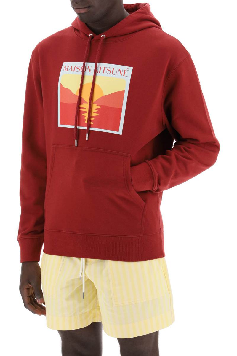 Shop Maison Kitsuné Hooded Sweatshirt With Graphic Print In Rosso