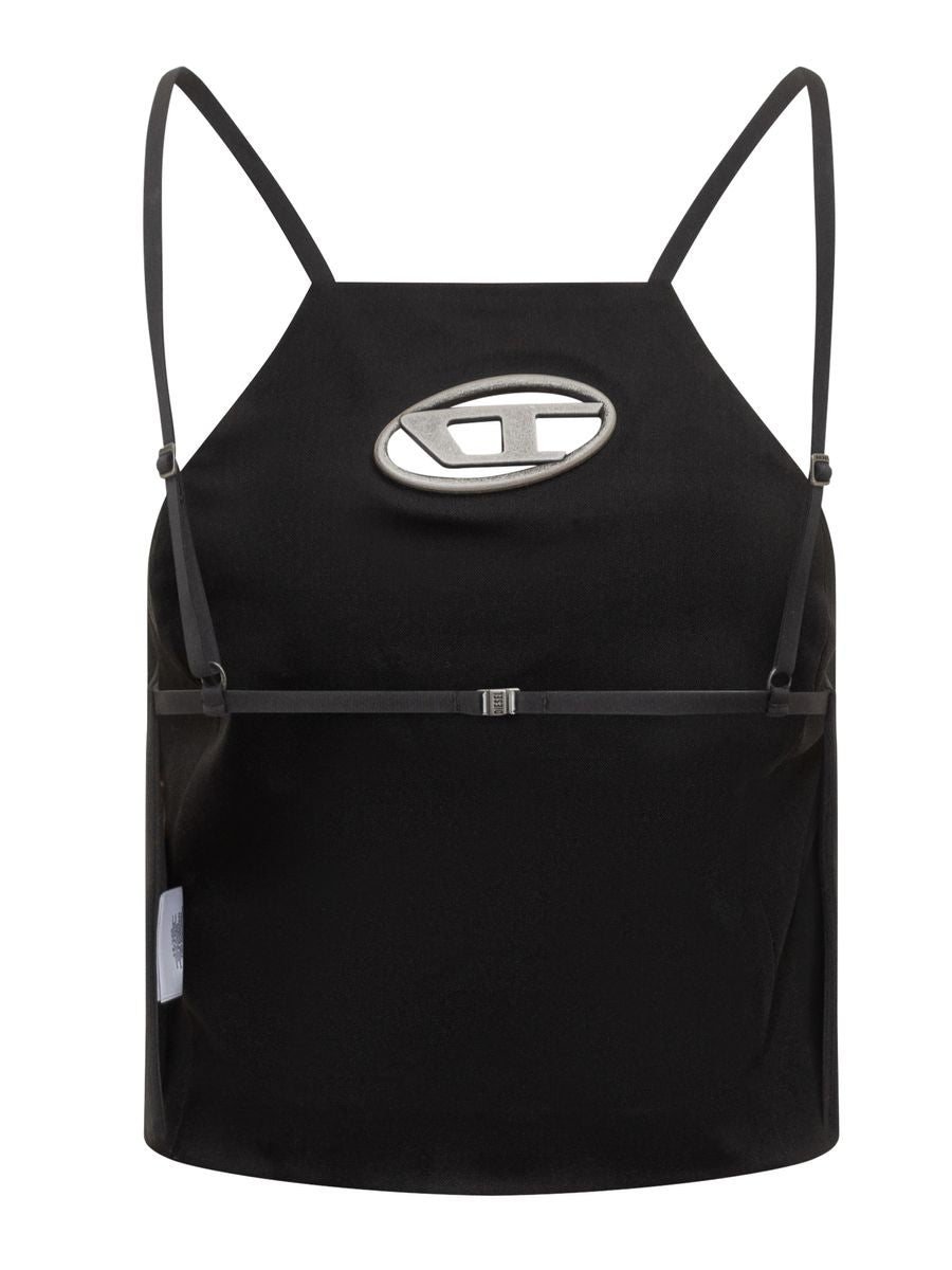 Diesel T-wilight Black Top With Halterneck And Oval D Logo Plaque On The Front In Wool Blend Woman In Black
