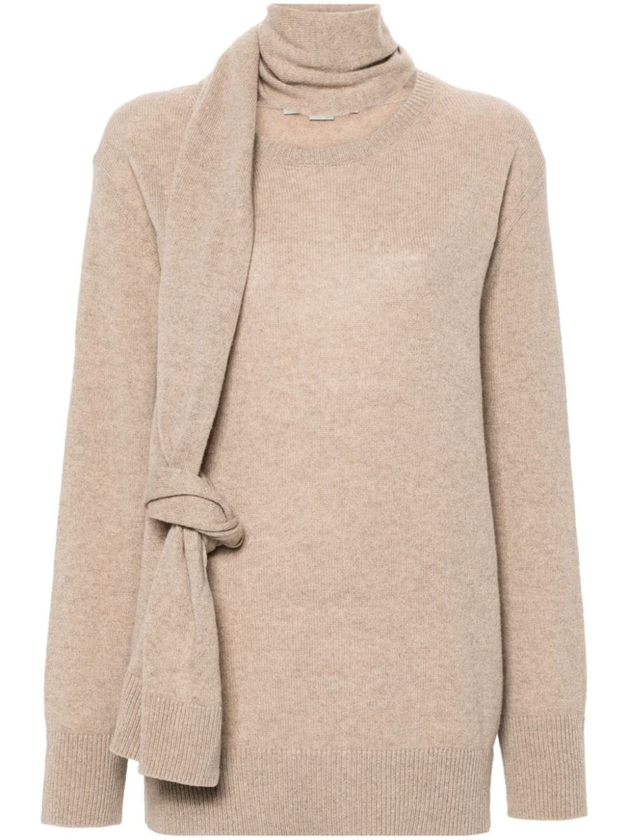 Stella Mccartney Sweater In Recycled Wool And Cashmere Blend With Scarf And Knot In Neutral