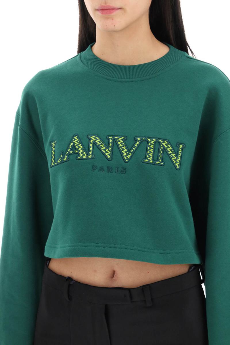 Shop Lanvin Cropped Sweatshirt With Embroidered Logo Patch In Verde