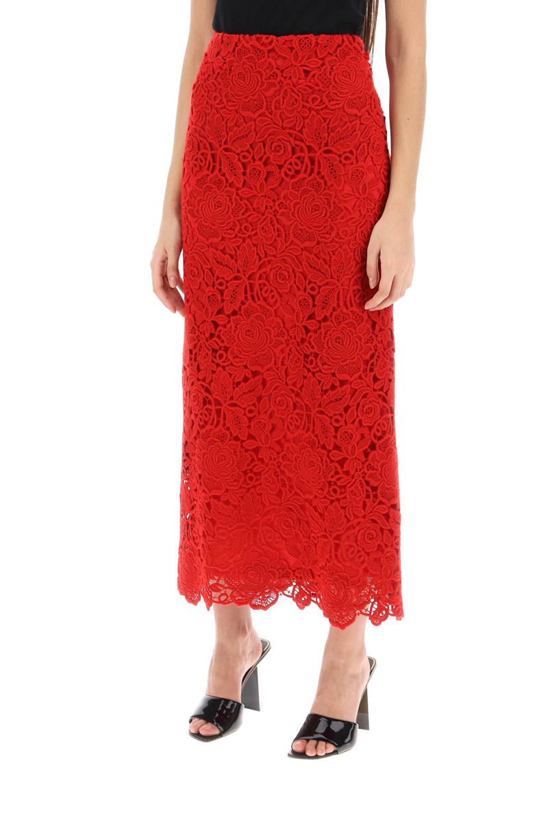 Shop Valentino Floral Guipure Lace Pencil Skirt In Rosso