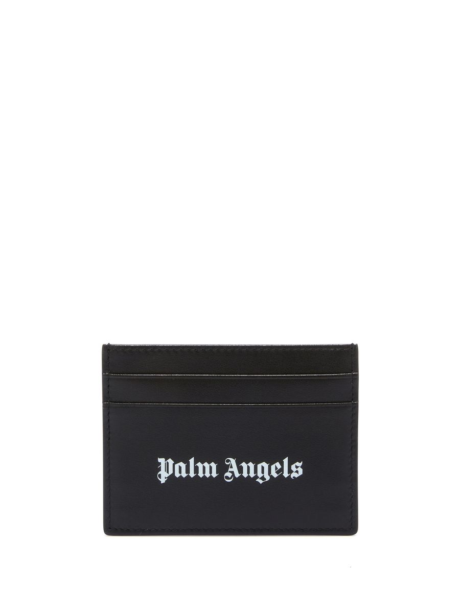 Palm Angels Gothic Leather Logo Cardholder With Tonal Stitching In Multicolor