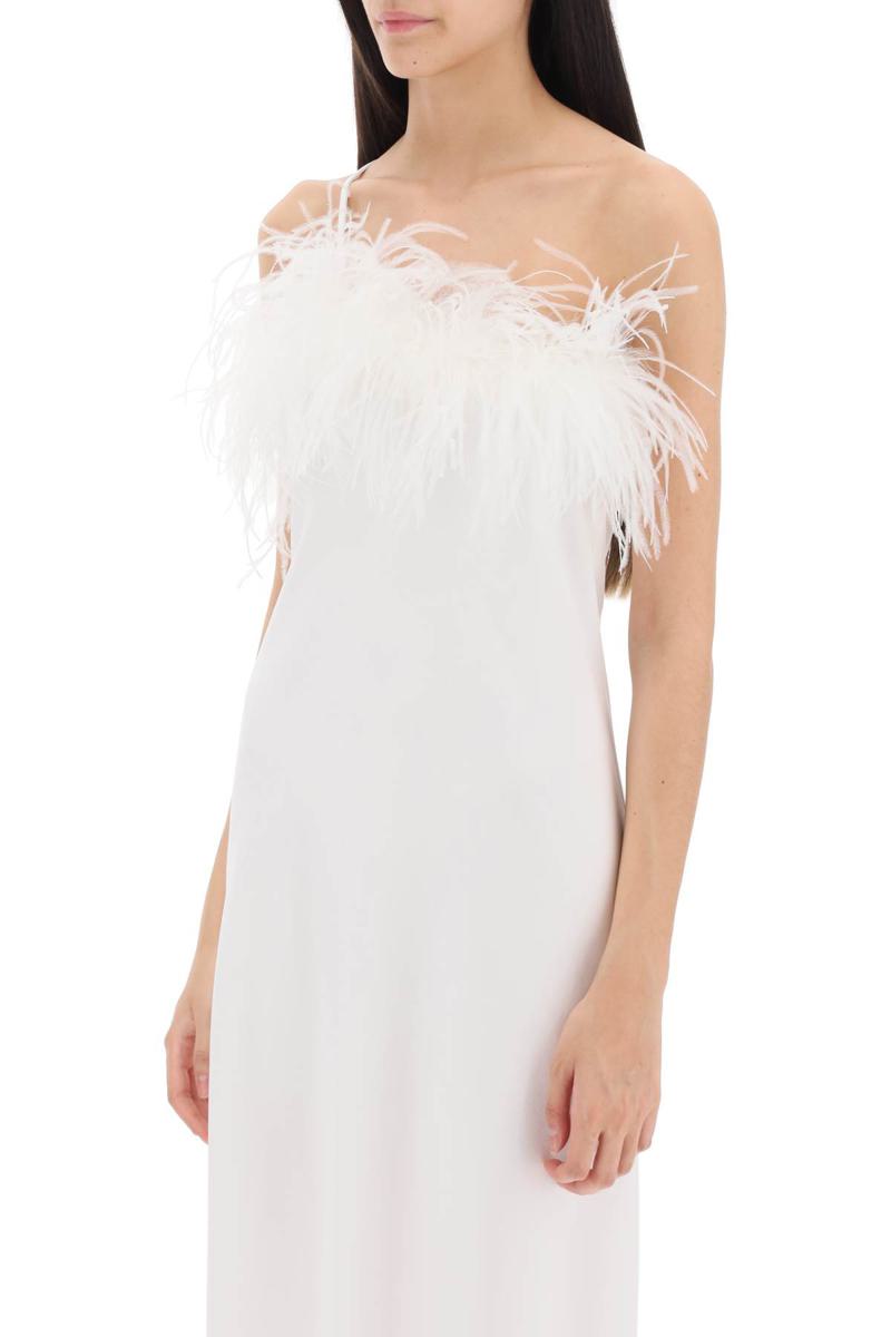 Shop Art Dealer 'ember' Maxi Dress In Satin With Feathers In Bianco