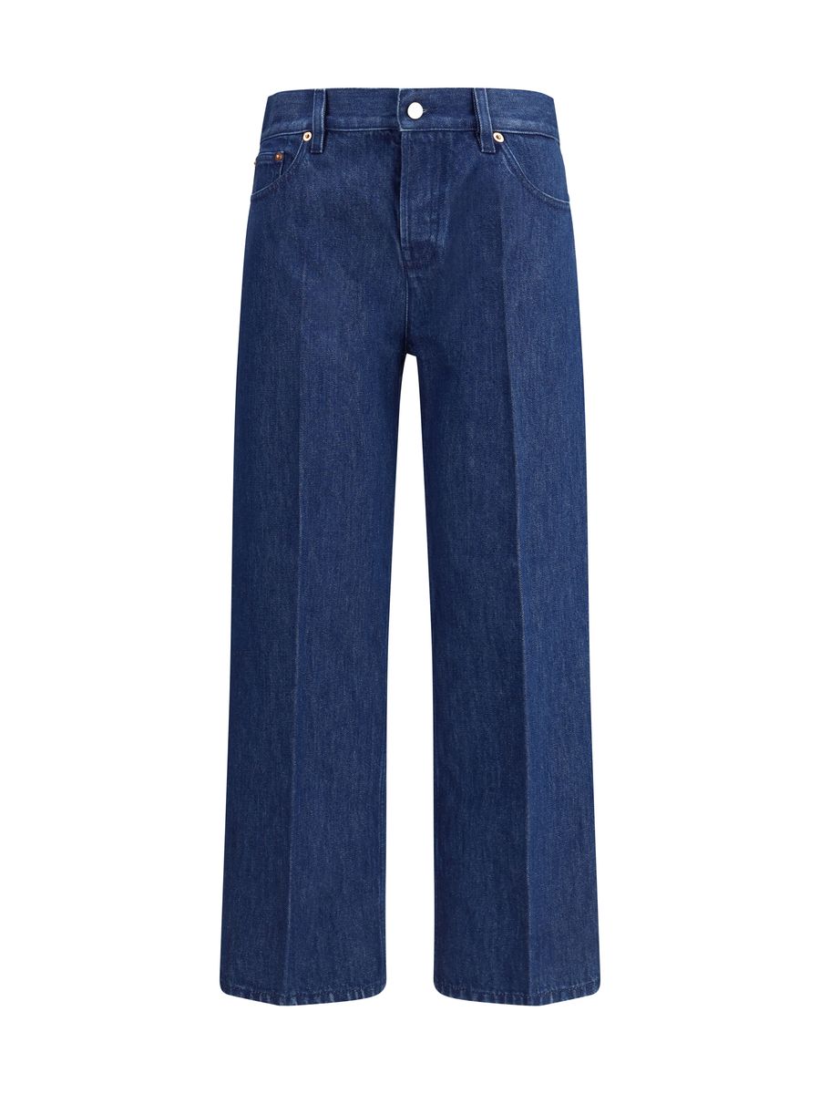 Gucci Blue Jeans With Front Pences And Logo Patch On The Rear In Denim Woman