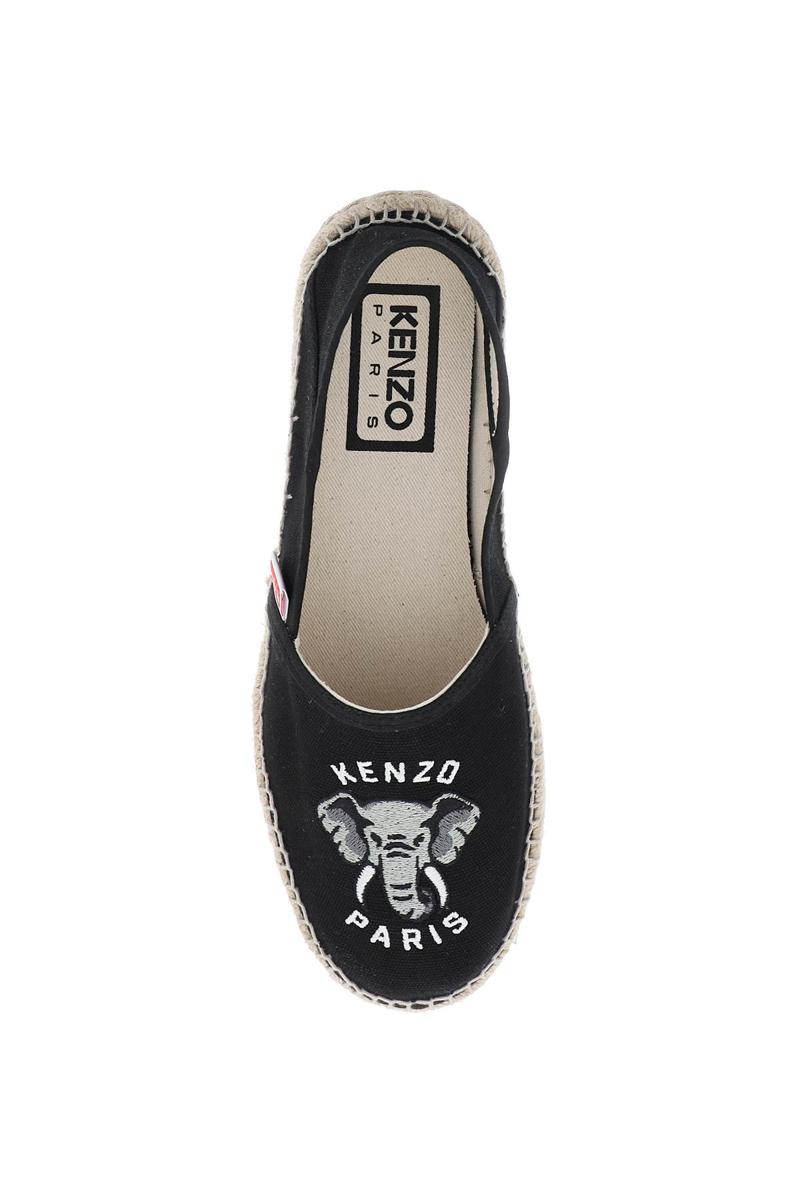 Shop Kenzo Canvas Espadrilles With Logo Embroidery In Nero
