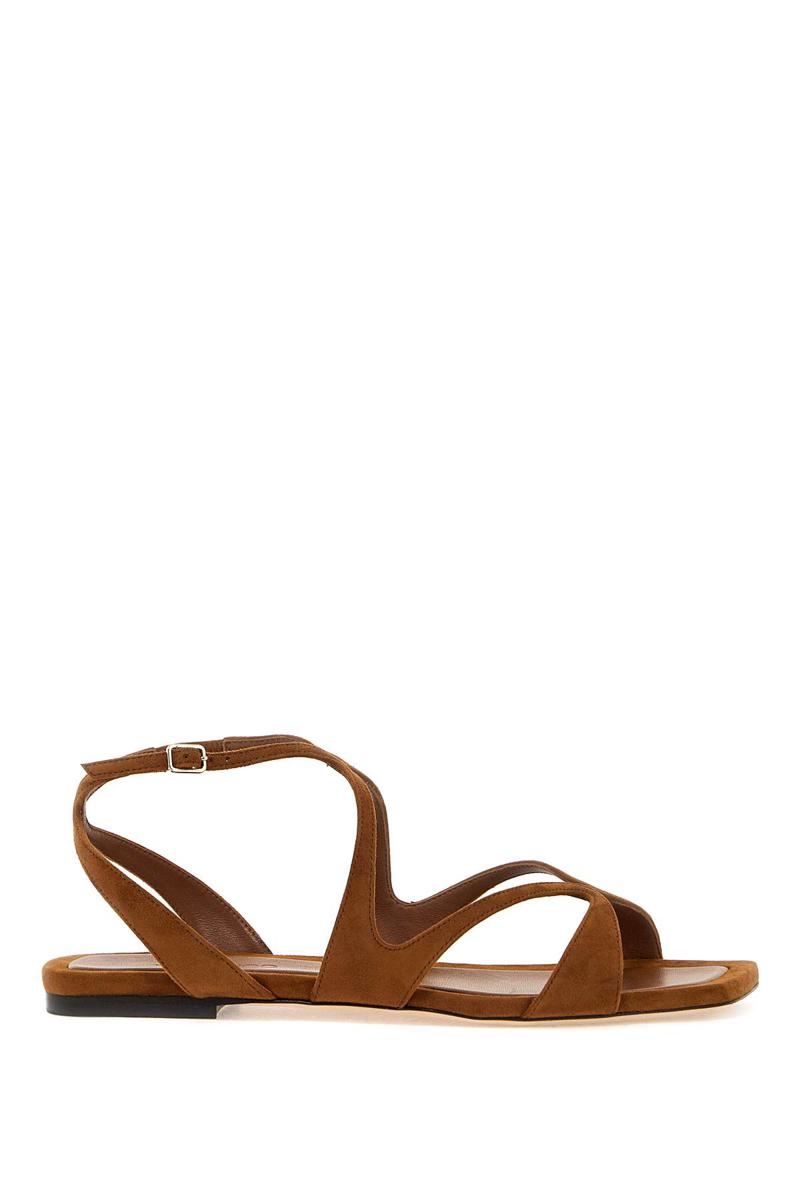 Jimmy Choo Ayla Flat Suede Leather Sandals In Marrone