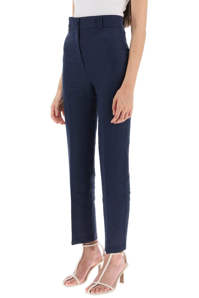 Shop Hebe Studio 'loulou' Linen Trousers In Blu