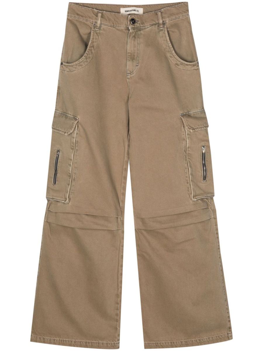 Shop Semicouture Jaimee Cotton Cargo Trousers In Beige