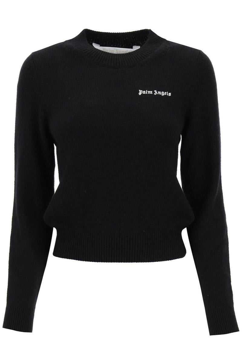Shop Palm Angels Cropped Sweater With Logo Embroidery In Nero