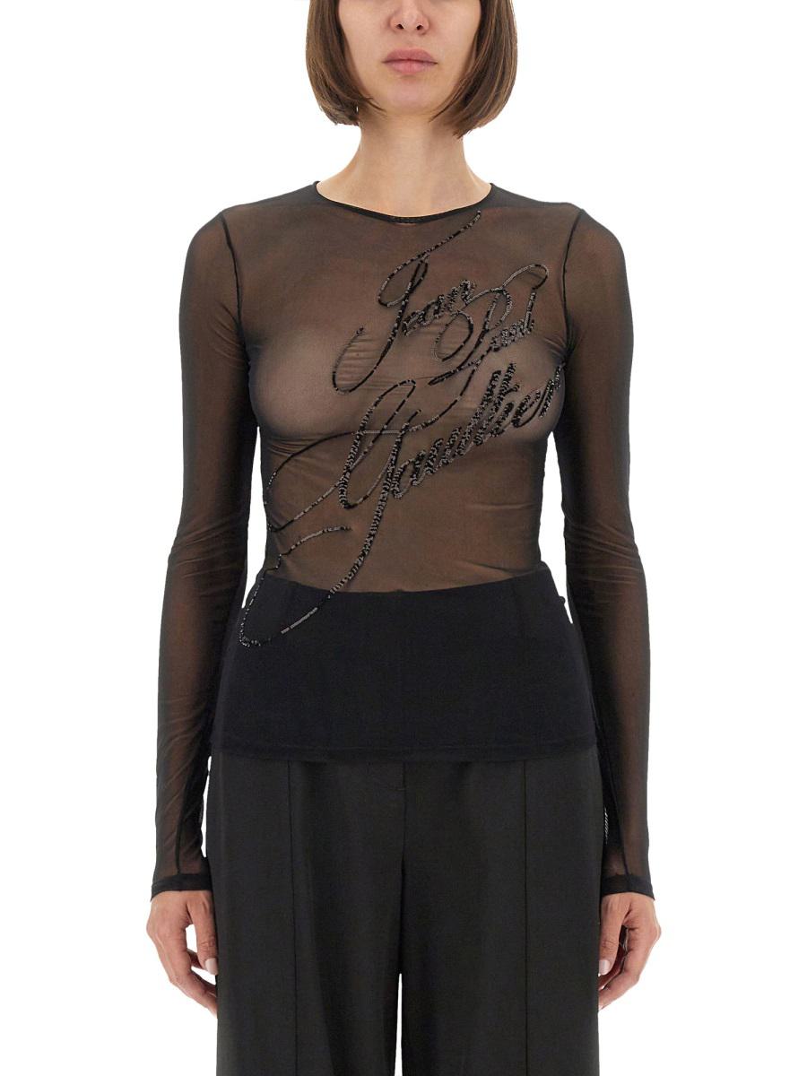 Jean Paul Gaultier Top With Embroidered Logo In Blue