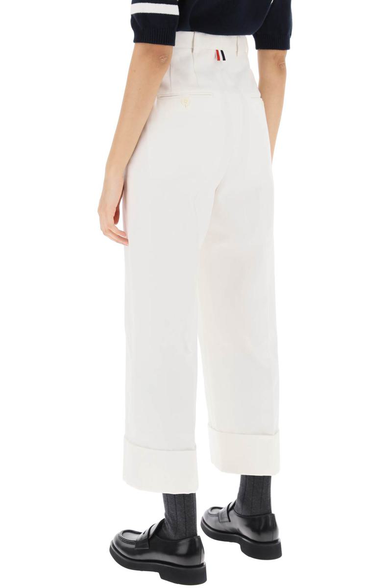 Shop Thom Browne Cropped Wide Leg Jeans In Bianco
