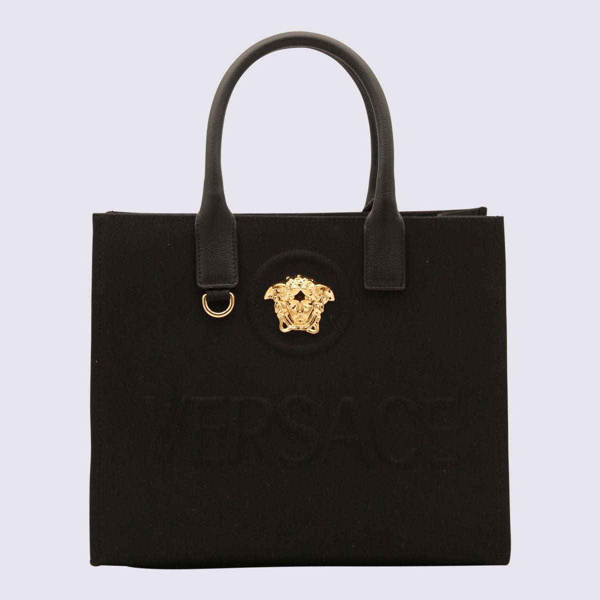 Versace Black Leather Medusa Tote Bag In Nero