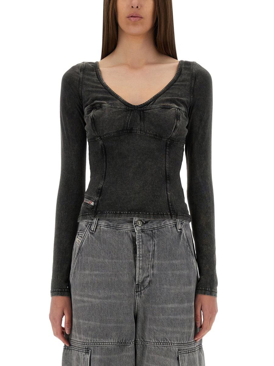 Diesel Long-sleeve Top With Denim Effect